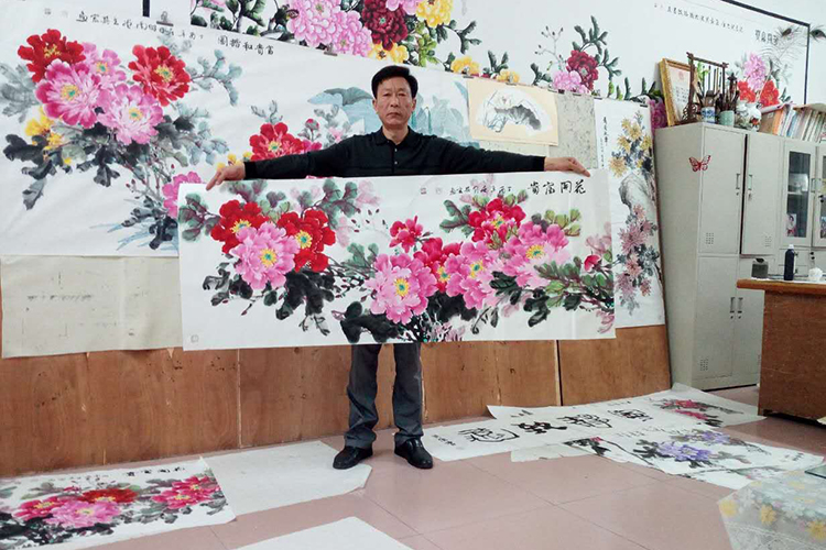 著名书画家邵其宏（一级美术师）小六尺国画牡丹《花开富贵7》,国画写意