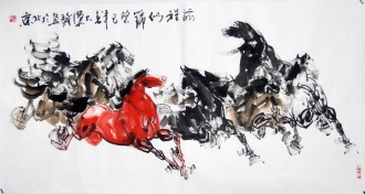 （已售）黄江(湖北美协)四尺横幅 国画动物画《前程似锦》
