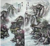 （已售）墨宇（周卡）国画山水画 三尺四条屏 《春夏秋冬》