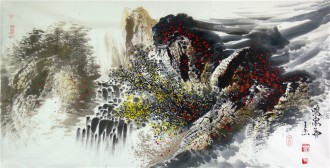 王杰（山东美协）国画山水画 三尺横幅《鸣泉图》