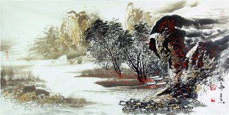 王杰（山东美协）国画山水画 三尺横幅《秋图》