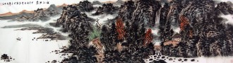 （已售）王本杰（中国美协会员）国画山水画 六尺对开《秋江无尽》
