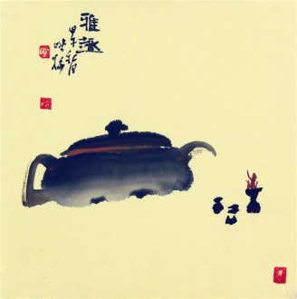 （已售）Y 肖映梅(中国美协)国画花鸟画 小品斗方 茶壶11y