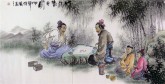 （已售）胡得福 国画人物 四尺《竹林对弈图》5