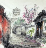 （已售）李尤（北京美协）国画山水画 四尺斗方《佳日》北京胡同
