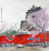 （已售）李尤（北京美协）国画山水画 四尺斗方《京韵》北京胡同