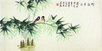 （已售）凌雪 三尺横幅 国画花鸟画《竹报平安》竹子1－108
