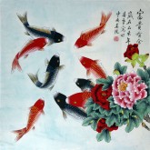 （已售）凌雪（中央美院）四尺斗方 国画牡丹鲤鱼《富贵有余》2－16