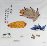 凌雪（中央美院）国画三尺斗方 写意工笔花鸟画 玉米《丰收图》3-23