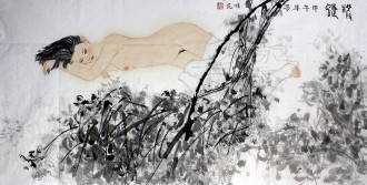 （已售）李雄范（中国美协会员）四尺横幅 国画人物画《梦蝶》