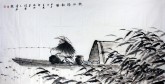 （已售）刘文清（中国美协会员）四尺横幅 国画人物画《秋江独钓图》