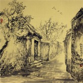 （已售）李尤（北京美协）国画山水风景画 四尺斗方《尚勤胡同》北京胡同
