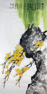 陈振新（中国美协会员）四尺竖幅 国画花鸟《杨柳岸》