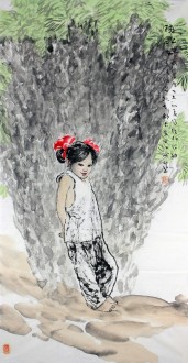 惠升碧（中国美协会员）四尺竖幅 国画人物画《陕北娃》