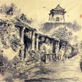（已售）李尤（北京美协）国画山水风景画 四尺斗方《佳人有约》
