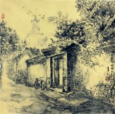 （已售）李尤（北京美协）国画山水风景画 四尺斗方《大茶叶胡同》