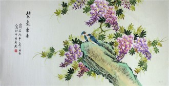 （已售）凌雪 四尺横幅 国画花鸟画《紫气东来》2－6紫藤