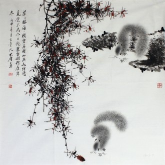 （已售）薛大庸（一级美术师）国画动物松鼠画 四尺斗方《茫茫林海一精灵》3-7