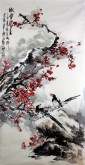 （已售）石云轩 国画写意花鸟画 四尺竖幅《傲雪迎春》红梅喜雀12－2