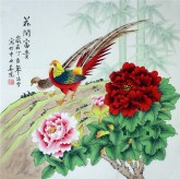 凌雪 四尺斗方 国画工笔牡丹锦鸡《花开富贵》18－26