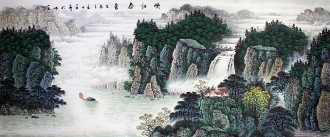 （询价）墨宇（周卡）小八尺 国画聚宝盆山水画,《峡江春色》