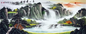 （预定）墨宇（周卡）国画聚宝盆山水画 小六尺横幅 1.8米《春山叠翠图》
