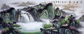 （预定）墨宇（周卡）国画聚宝盆山水画 小六尺横幅 1.8米《源远流长》