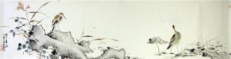 王海香（山东美协会员）四尺对开 国画花鸟画《蓼汀华溆》