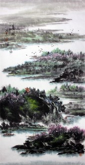 杨秀亮（吉林省美协）国画山水画 精品四尺竖幅《春风》