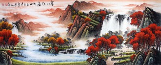 （预定）墨宇（周卡）国画聚宝盆山水画 小六尺横幅 1.8米《万山红遍》