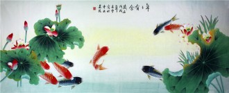 （预定）凌雪 小六尺 国画工笔画《年年有余》荷花鲤鱼1－5