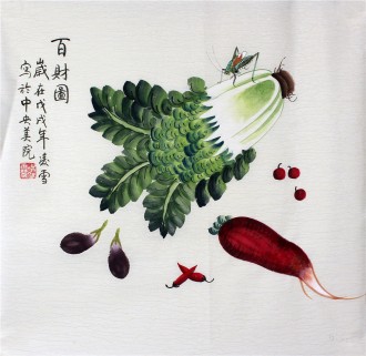 （已售）凌雪 三尺斗方 国画写意花鸟画《百财图》1－5萝卜白菜
