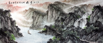 （询价）墨宇（周卡）国画聚宝盆山水画 小八尺横幅 2.4米《江山多娇》