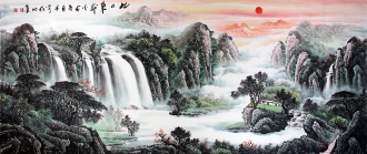 （预定）墨宇（周卡）国画聚宝盆山水画 小八尺横幅 2.4米《旭日东升》